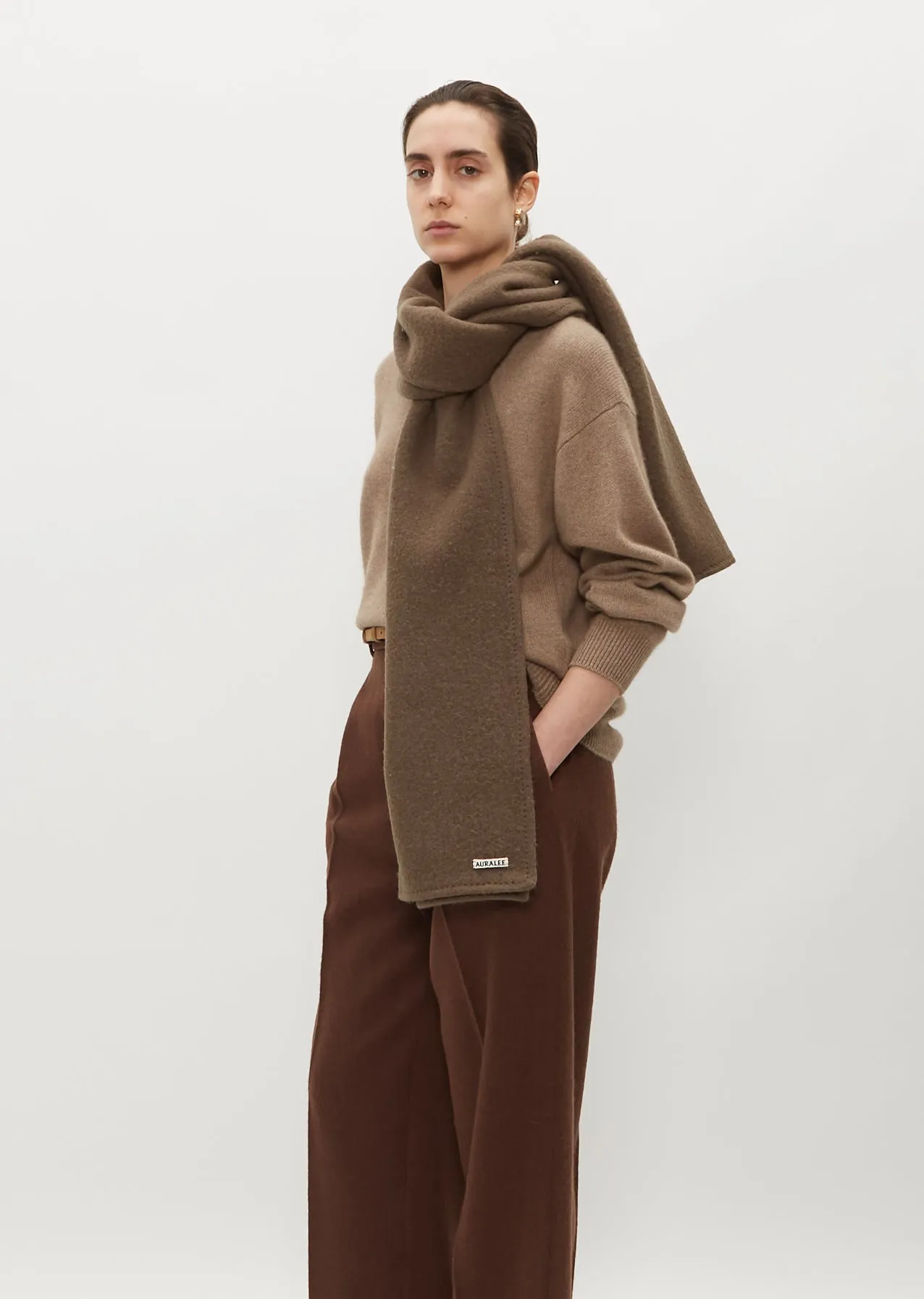 Brushed Alpaca Wool Melton Regular Stole — Dark Olive