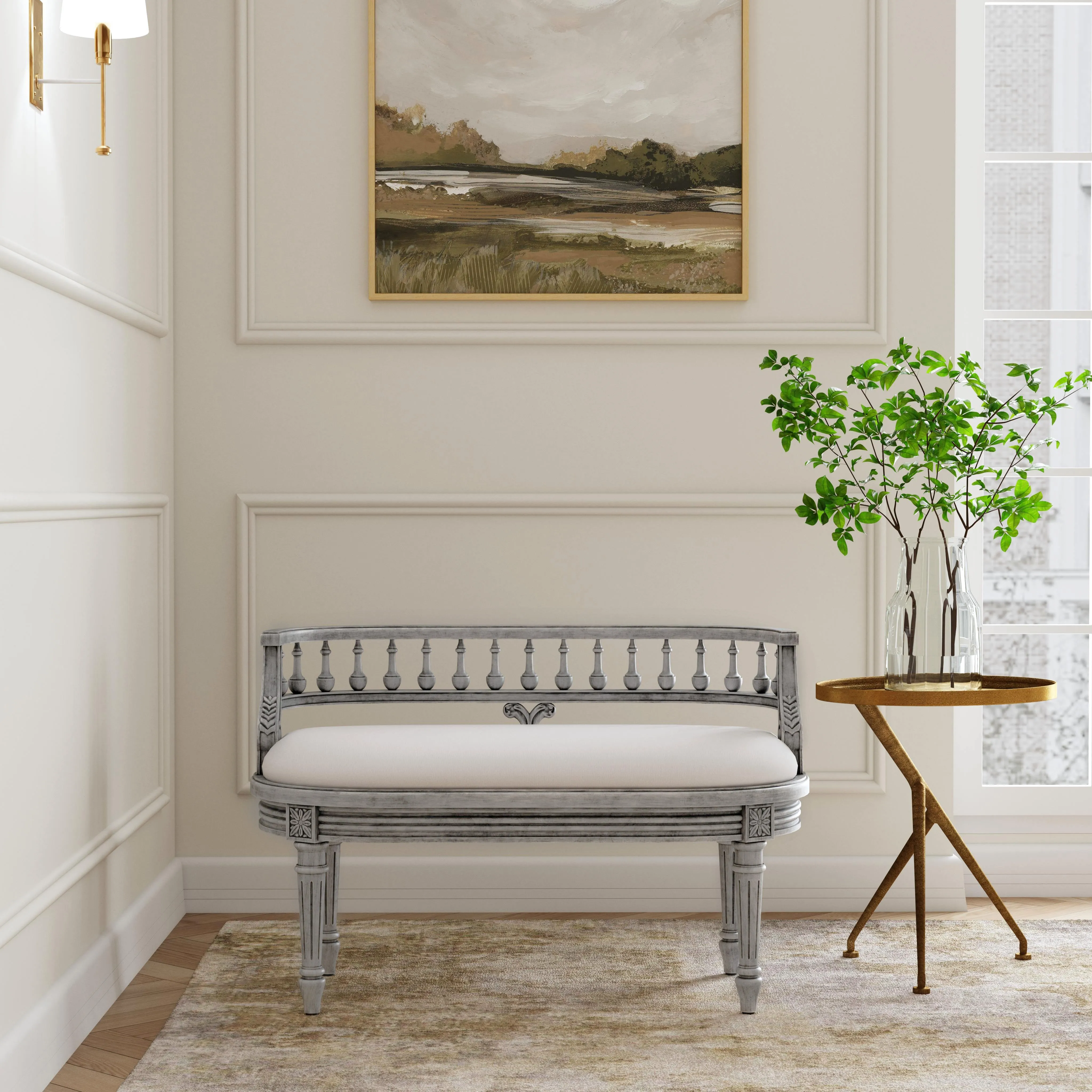 Hathaway 37" Upholstered Bench in Gray  2625418
