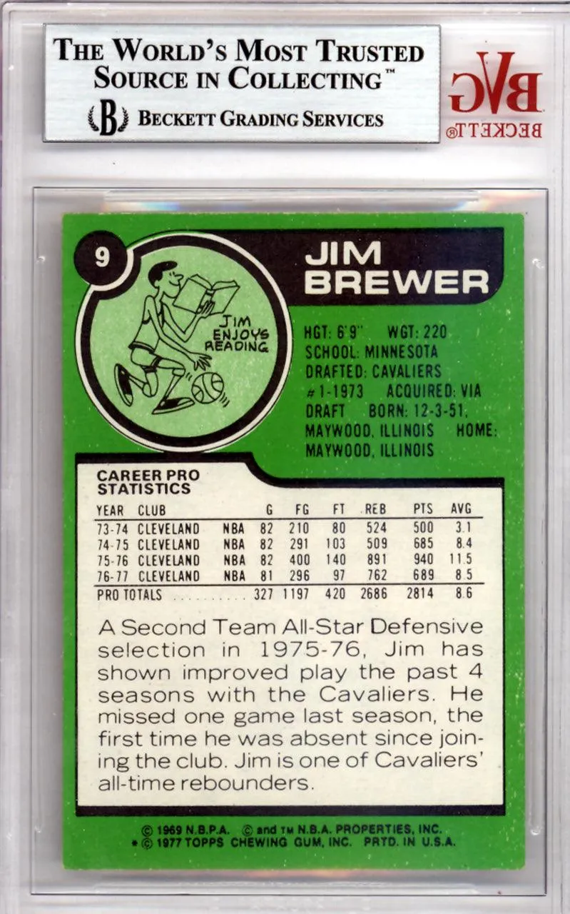 Jim Brewer Autographed 1977 Topps Card #9 Cleveland Cavaliers Beckett BAS #10008914