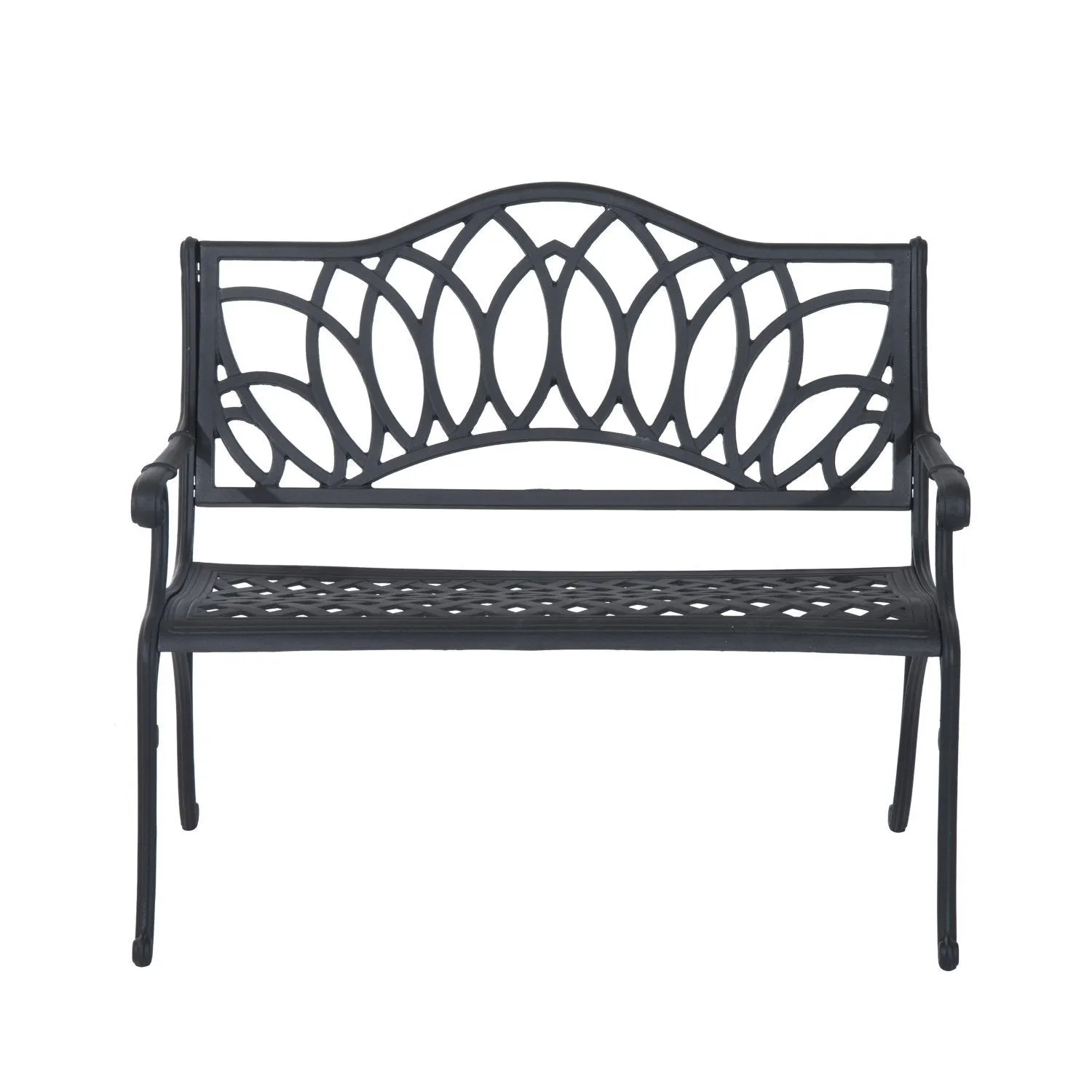 Outsunny 41&quot; Lotus Flower Pattern Decorative Outdoor Garden Bench - Black