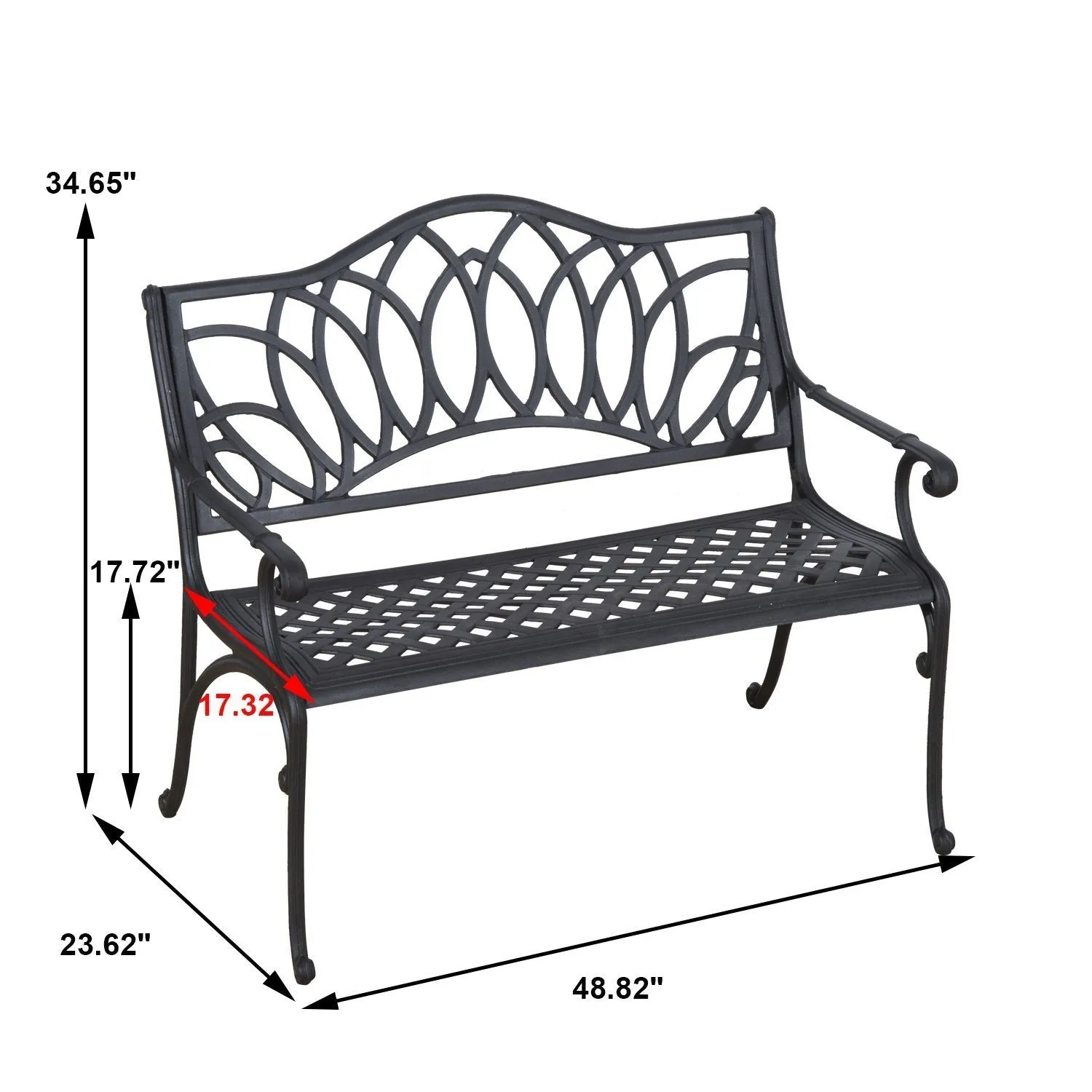 Outsunny 41&quot; Lotus Flower Pattern Decorative Outdoor Garden Bench - Black