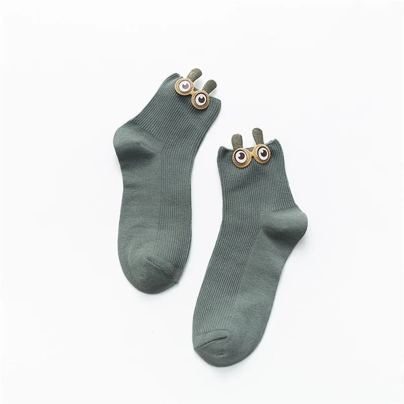 Women Cotton 3D Big Googly Eyes Cartoon Design Happy Socks