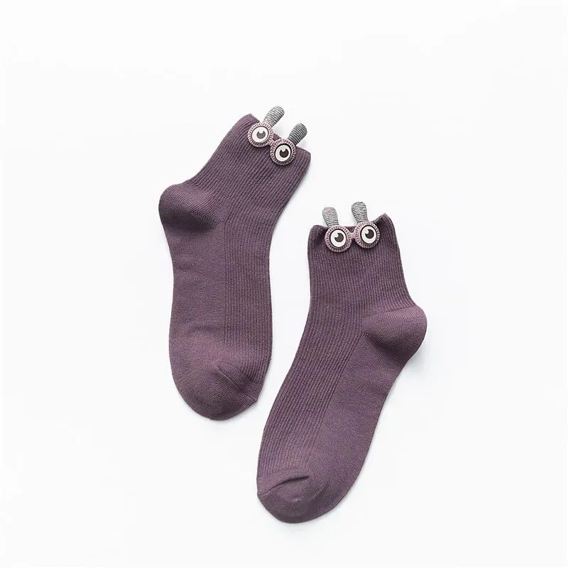 Women Cotton 3D Big Googly Eyes Cartoon Design Happy Socks